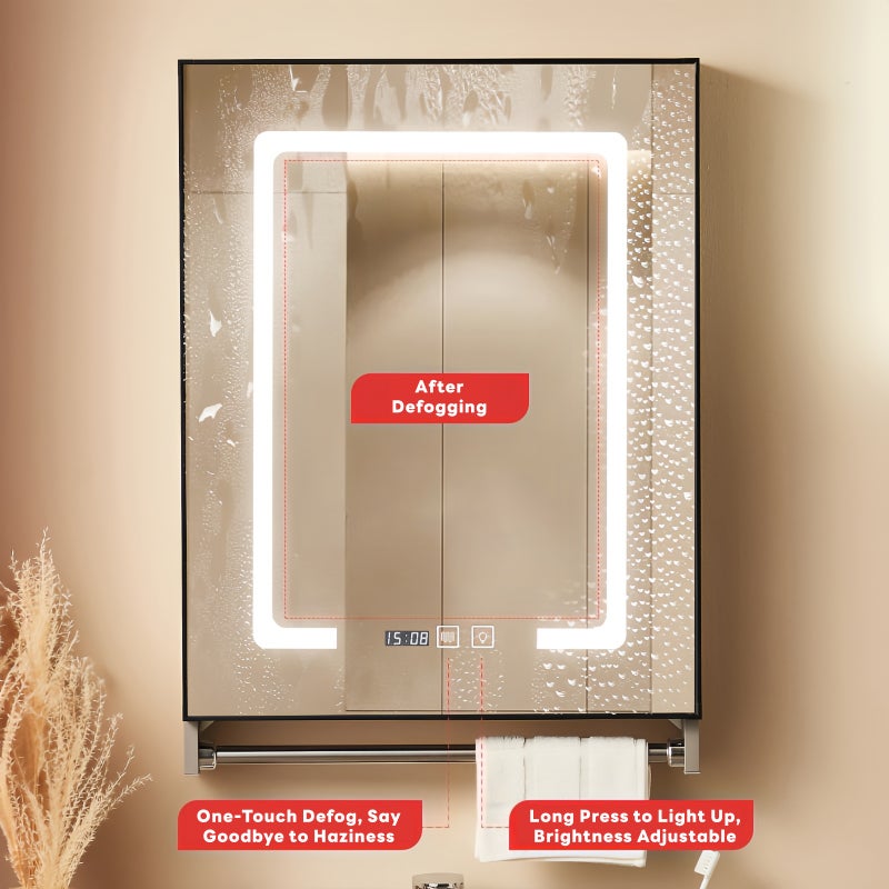 Sharpdo LED Bathroom Mirror with Light, Anti-fog, Towel Rack - Wall-mounted Vanity Mirror with Touch Sensor, Waterproof Smart LED Vanity Mirror 50 x 70 x 10 cm - Image 4