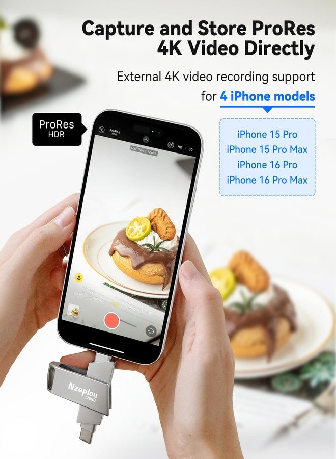 Nzeplou 128GB Flash Drive for iPhone iPad, USB3.0 High-Speed Memory Stick No App Needed, Lightening & USB-C External Memory Storage for Photos Videos, Picture Backup Thumb Drive Plug & Play(Silver) - Image 4