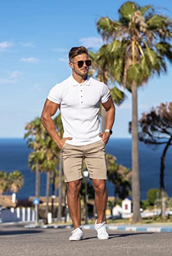CANGHPGIN Collared Muscle Polo Shirts Men Slim Fit Textured Knit Polo Shirts Short Sleeve Button Down Shirts Casual Stylish White - Image 4