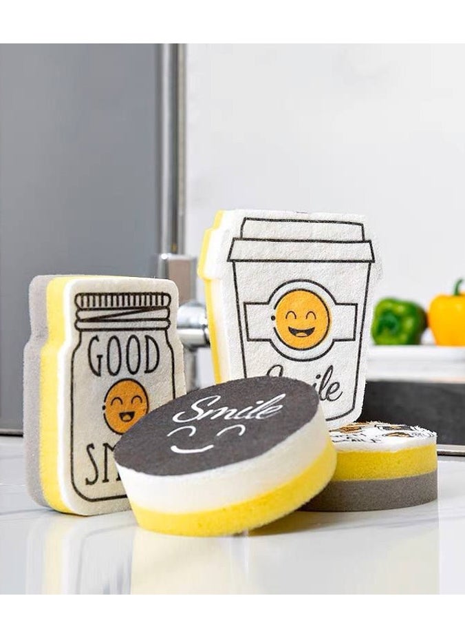 Generic 4 Pieces Magic Smile Face Sponge Strong thick sponge to remove dirt from dishes  - Image 2