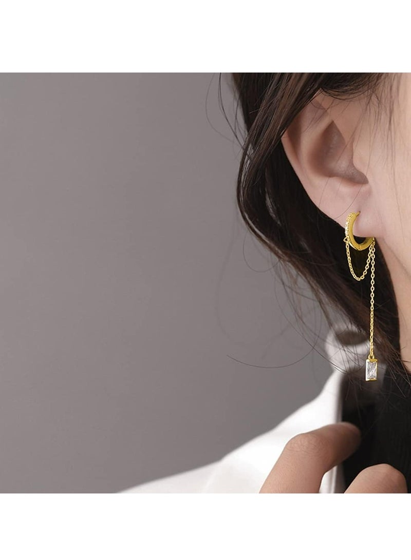 أوزيغالور أقراط دائرية من الفضة الخالصة 925 الفضة الإسترليني CZ مع سلسلة شرابة للنساء والمراهقات - Image 2