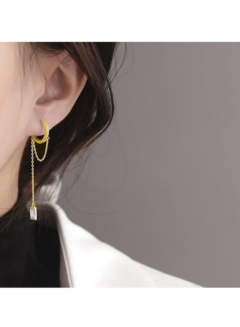 أوزيغالور أقراط دائرية من الفضة الخالصة 925 الفضة الإسترليني CZ مع سلسلة شرابة للنساء والمراهقات - Image 3