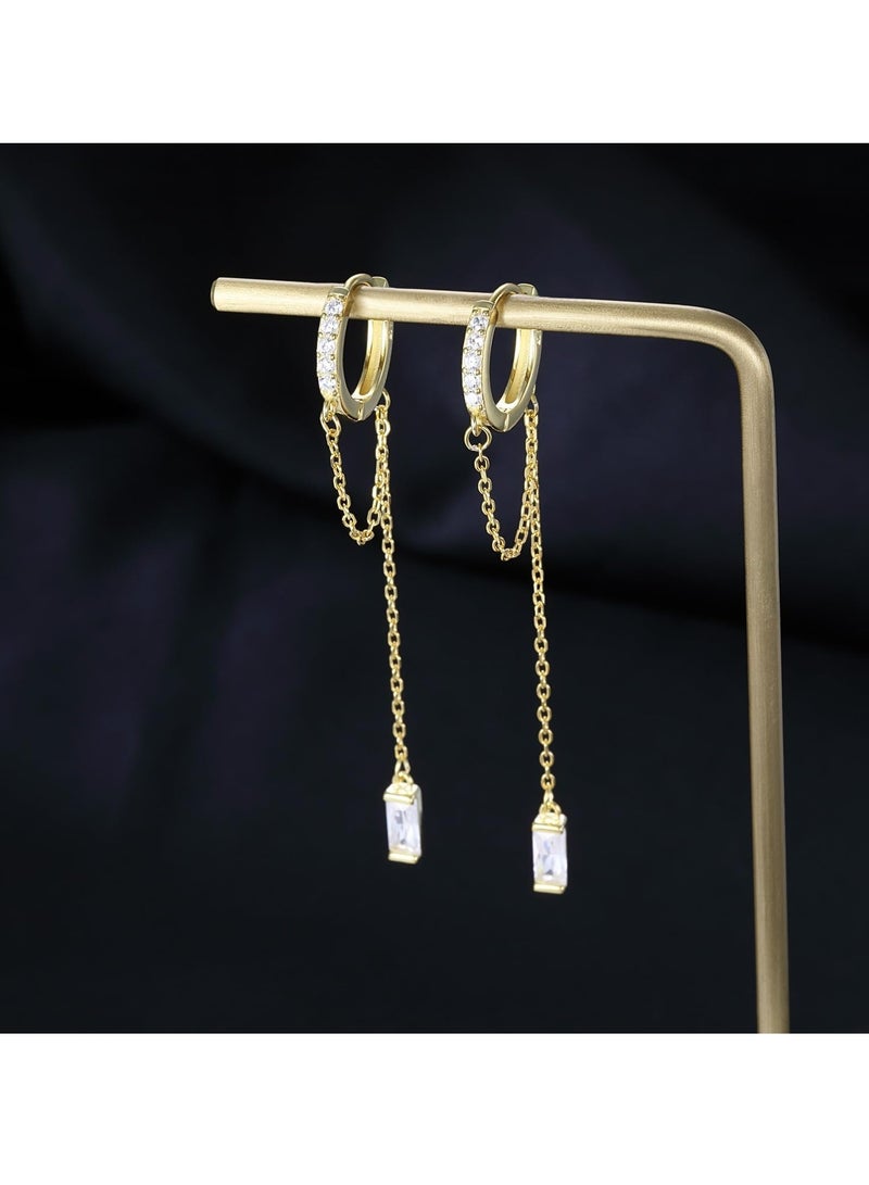 أوزيغالور أقراط دائرية من الفضة الخالصة 925 الفضة الإسترليني CZ مع سلسلة شرابة للنساء والمراهقات - Image 4