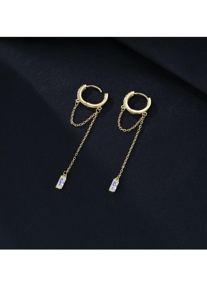 أوزيغالور أقراط دائرية من الفضة الخالصة 925 الفضة الإسترليني CZ مع سلسلة شرابة للنساء والمراهقات - Image 5