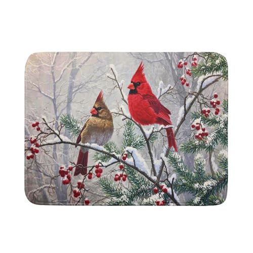 Giwawa Red Bird Dish Drying Mat Merry Christmas Dishes Pad Absorbent Fast Dry Dish Drainer Mat Protector for Kitchen Counter 18 x 24 Inches - Image 1