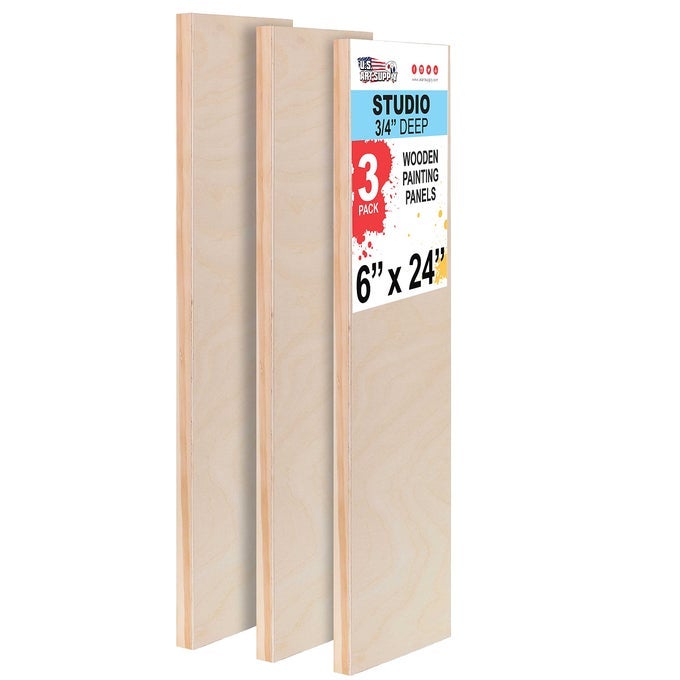 UNFINISHED CRADLED WOOD PANELS FOR PAINTING 3 PACK OF 6X24 INCH STUDIO BIRCH WOODEN CANVAS BOARDS 34 DEEP MIXEDMEDIA CRAFT ACRYLIC OIL ENCAUSTIC PAINT POURING PANEL BOARD