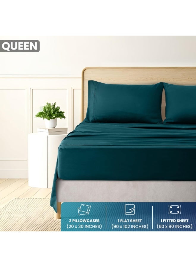 Utopia Bedding Queen Sheet Set - Brushed Microfiber - Soft Bed Sheets for Queen Size Bed Set - Includes 1 Fitted, 1 Flat, & 2 Pillow Cases - Deep Pocket (Teal) - Image 3