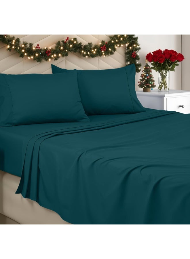 Utopia Bedding Queen Sheet Set - Brushed Microfiber - Soft Bed Sheets for Queen Size Bed Set - Includes 1 Fitted, 1 Flat, & 2 Pillow Cases - Deep Pocket (Teal) - Image 1