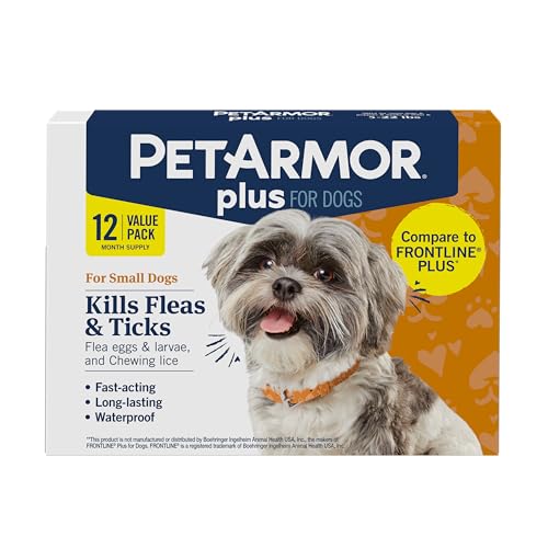 PetArmor Plus Flea and Tick Prevention for Dogs, Small Dog Flea and Tick Treatment, 12 Doses, Waterproof Topical, Fast Acting (5-22 lbs) - Image 1