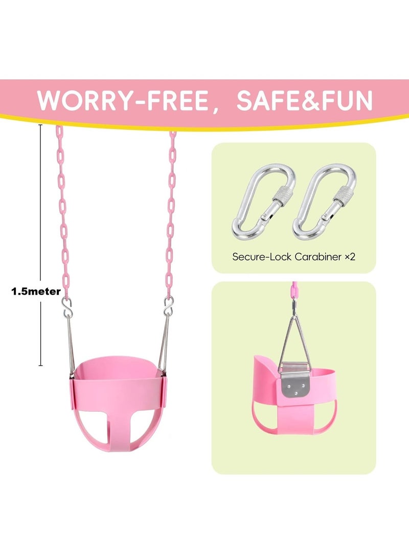Funz Toddler Swing  Heavy Duty High Back Full Bucket Baby Swing Seat with Plastic Coated Chains for Outdoor and Indoor Pink - Image 4