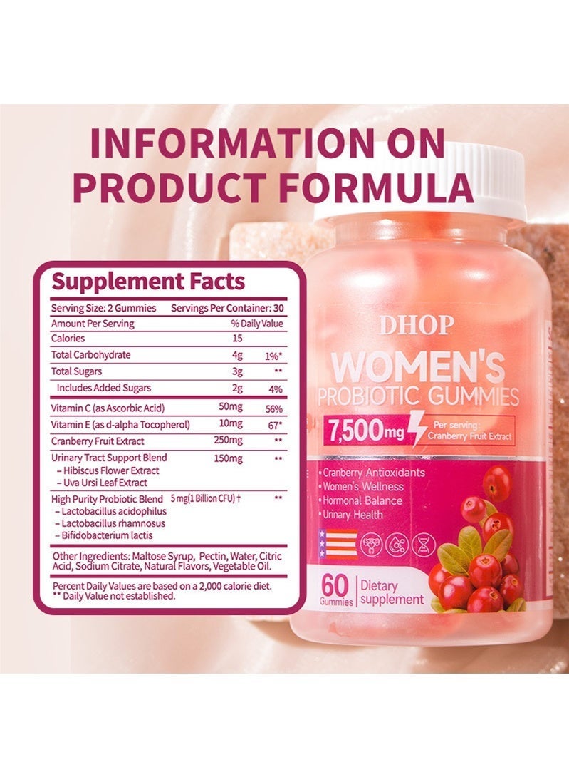 DHOP Women’s Probiotic Gummies,Cranberry & Vitamin C | pH & Yeast Balance, Feminine Flora, Digestive & Immune Support,60 Gummies - Image 3