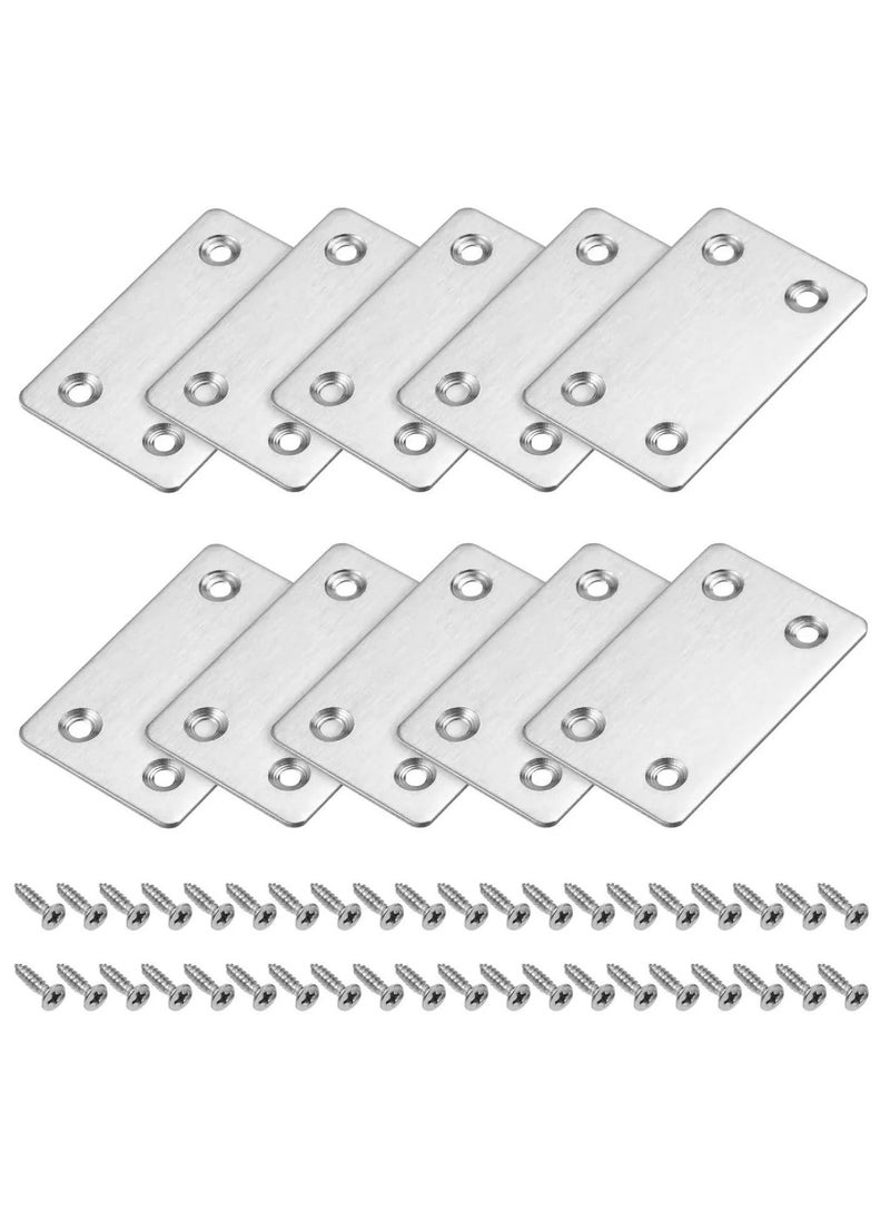 Rubik Flat Straight Brace Brackets with Screws, 10pcs Stainless Steel Mending Repair Plate for Shelf Supports Fixing Wood Furniture Chair Table Cabinet Bed (60x38mm)  - Image 1