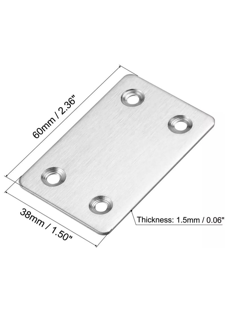 Rubik Flat Straight Brace Brackets with Screws, 10pcs Stainless Steel Mending Repair Plate for Shelf Supports Fixing Wood Furniture Chair Table Cabinet Bed (60x38mm)  - Image 2