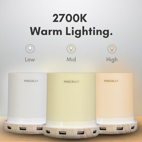 Macally Small Touch Lamps for Nightstand - Bedside Lamp with USB Port - 3 Way Dimmable Short Table Lamp for Small Spaces - Use as Night Light and Charger in Bedroom - Image 4