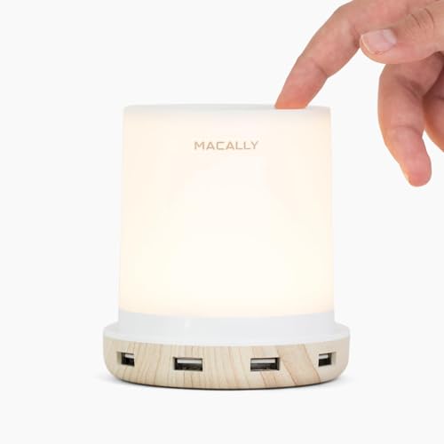 Macally Small Touch Lamps for Nightstand - Bedside Lamp with USB Port - 3 Way Dimmable Short Table Lamp for Small Spaces - Use as Night Light and Charger in Bedroom - Image 1