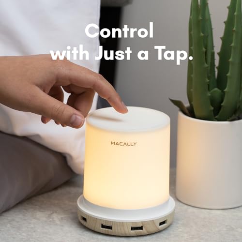 Macally Small Touch Lamps for Nightstand - Bedside Lamp with USB Port - 3 Way Dimmable Short Table Lamp for Small Spaces - Use as Night Light and Charger in Bedroom - Image 5