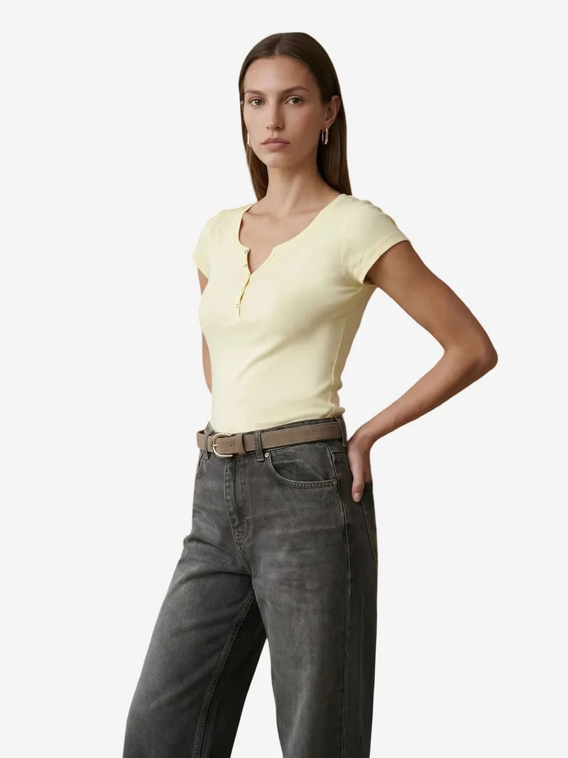 Dilvin DILVIN Women's Slim Fit Cotton U-Neck T-Shirt