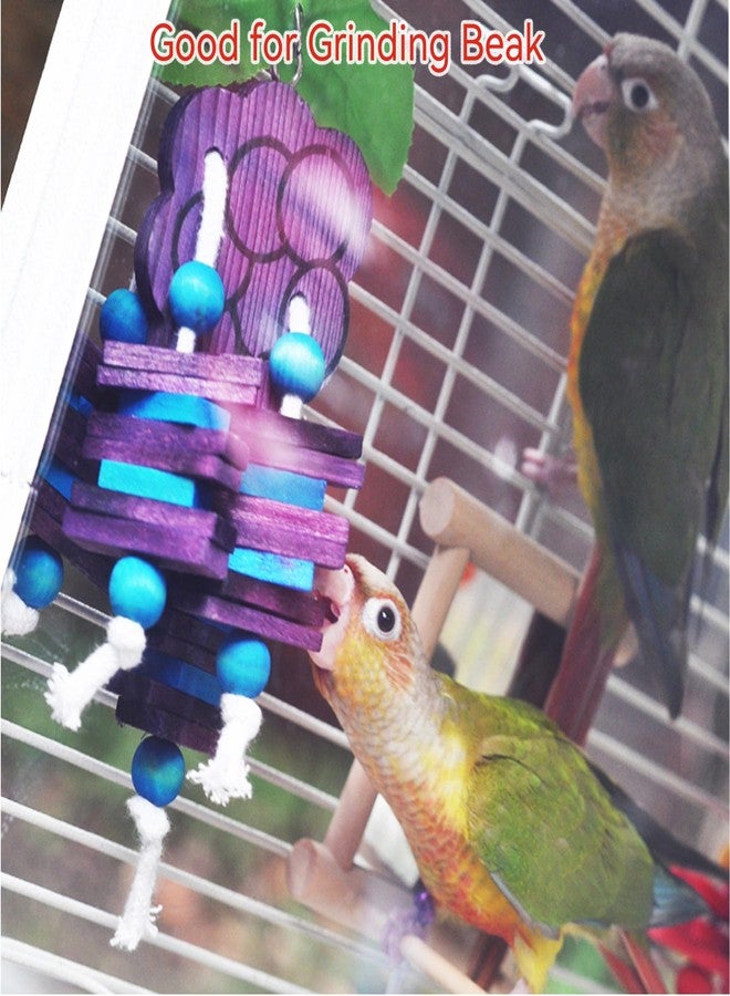 JSLZF Bird Chewing Toy for Parrot Cockatiel Conure Wood Block Cage Hanging Foraging Budgie Bite Toy for Parakeet Small (4PCS Fruit Shape) - Image 4