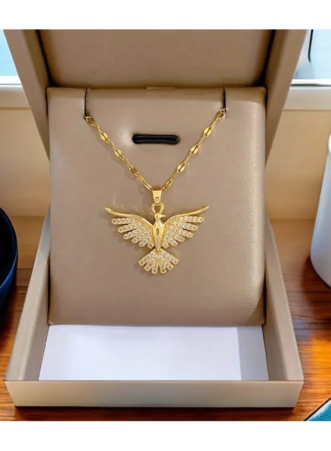 Goolsky 1pc Elegant Phoenix Bird Pendant Necklace – Zinc Alloy with Rhinestone Mosaic, Stainless Steel Chain, Party Luxury Jewelry, Winter/New Year Gift - Image 1