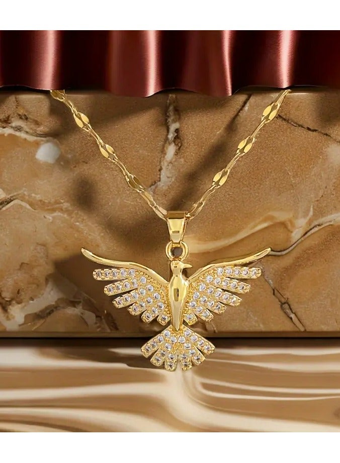 Goolsky 1pc Elegant Phoenix Bird Pendant Necklace – Zinc Alloy with Rhinestone Mosaic, Stainless Steel Chain, Party Luxury Jewelry, Winter/New Year Gift - Image 3