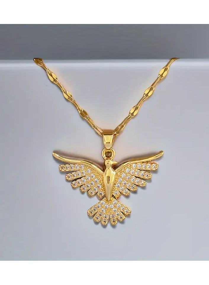 Goolsky 1pc Elegant Phoenix Bird Pendant Necklace – Zinc Alloy with Rhinestone Mosaic, Stainless Steel Chain, Party Luxury Jewelry, Winter/New Year Gift - Image 5