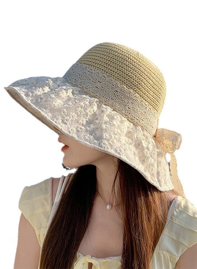 DUNISO Women's Sun Straw Hat Big Bowknot Summer Hollow out Straw Hat Wide Brim Roll Up Beach Cap UV Protection UPF50+ for Vacation Outdoor Activities - Image 5