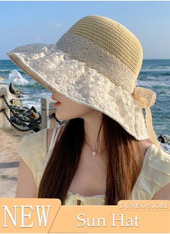 Women's Sun Straw Hat Big Bowknot Summer Hollow out Straw Hat Wide Brim Roll Up Beach Cap UV Protection UPF50+ for Vacation Outdoor Activities
