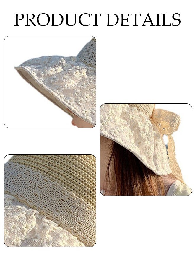 DUNISO - Women's Sun Straw Hat Big Bowknot Summer Hollow out Straw Hat Wide Brim Roll Up Beach Cap UV Protection UPF50+ for Vacation Outdoor Activities - Image 1