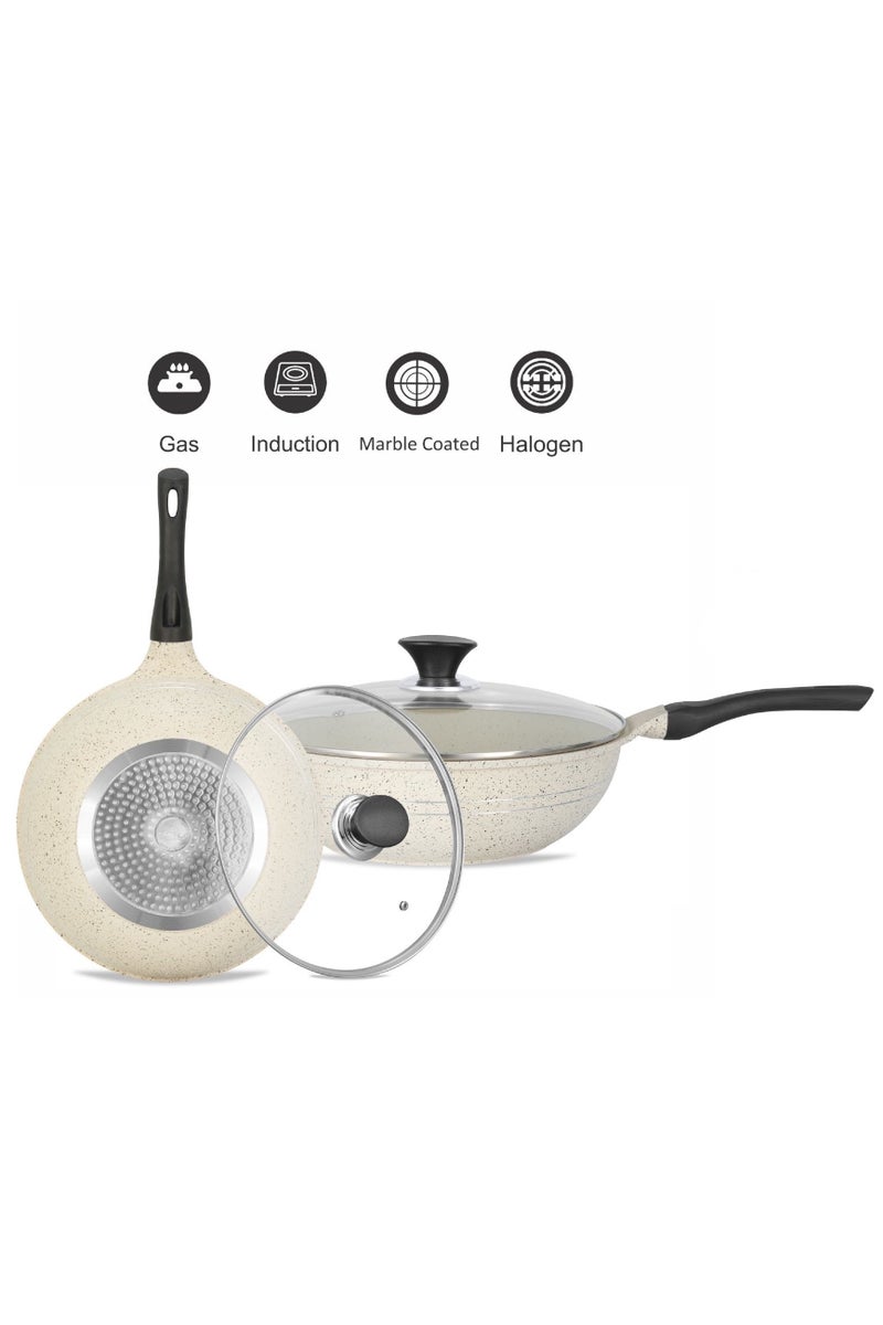 Sonex Eden 26cm Die-Cast Wok Pan with Marble Coating & Glass Lid - Image 2