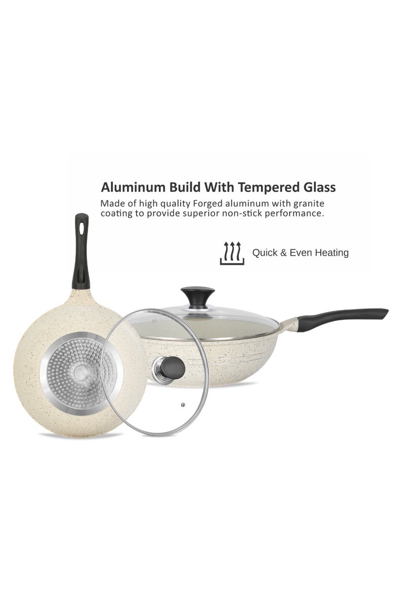 Sonex Eden 26cm Die-Cast Wok Pan with Marble Coating & Glass Lid - Image 5