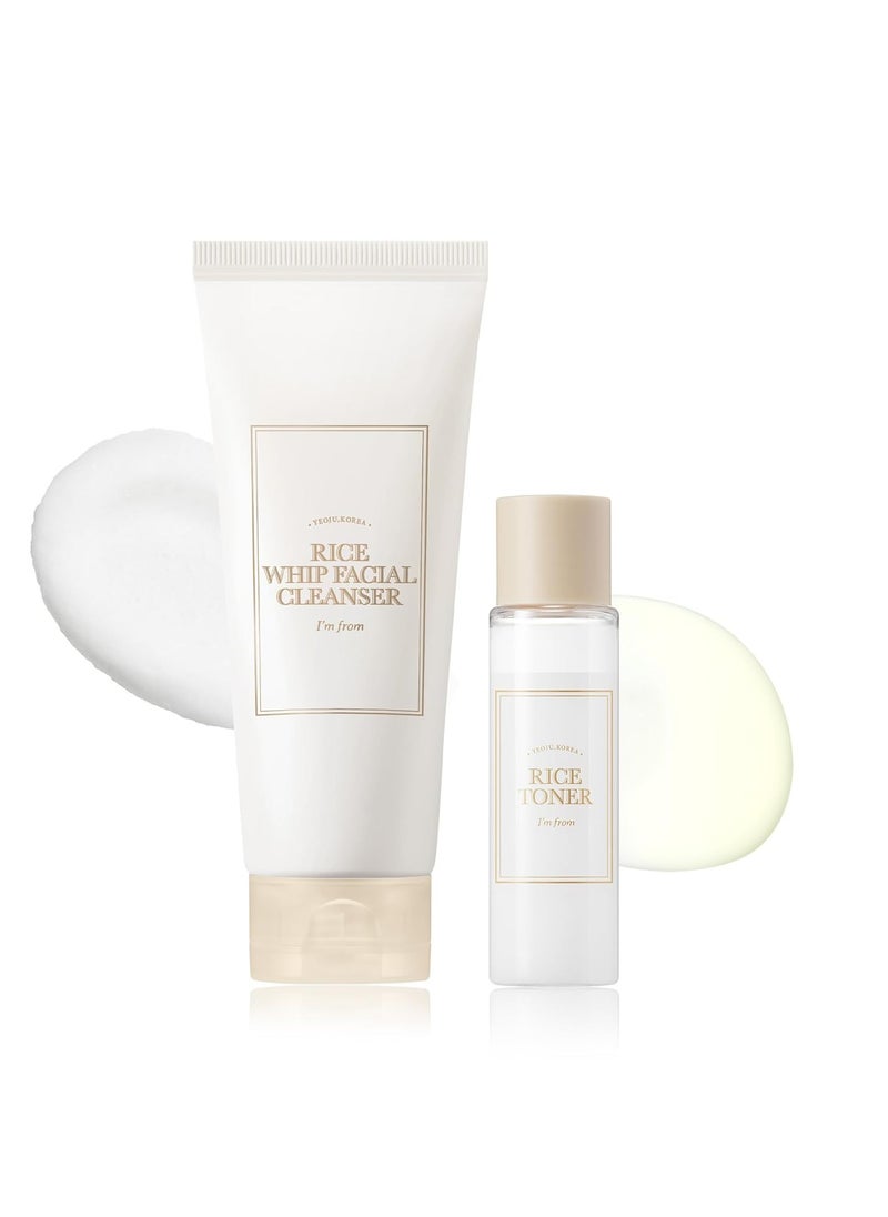 I'M FROM I'm from Rice Toner 1.01 Fl oz + Rice Whip Facial Cleanser 5.07 Fl oz Set, Korean Rice Toner & Rice Face Wash for dry, combination, sensitive skin, Glowing skin, Rice Facial Cleanser  - Image 1