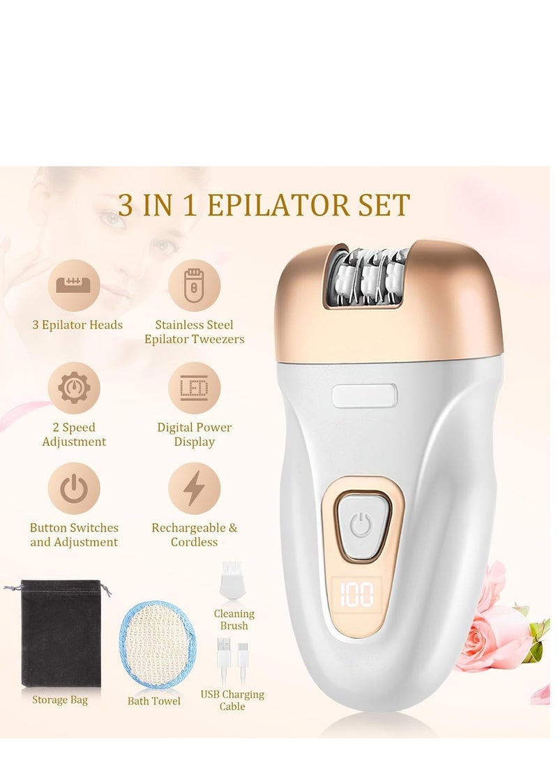 Epilator, Smooth Glide Epilator for Women Facial Hair, 3-in-1 Hair Removal for Leg/Arm/Face, 2-Speed Adjustable USB Rechargeable Cordless Epilator, Painless Epilator for Smooth Skin, Facial Hair Remover, Portable Hair Removal Device for Women - Image 4