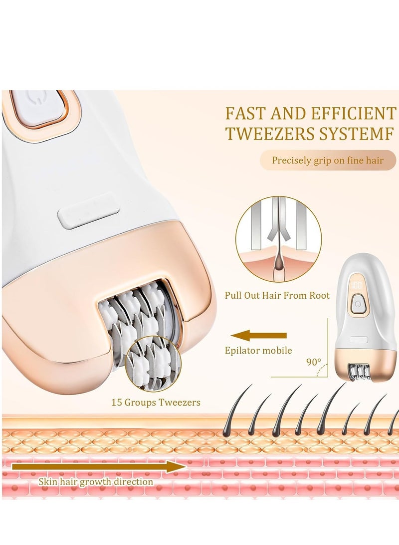 Epilator, Smooth Glide Epilator for Women Facial Hair, 3-in-1 Hair Removal for Leg/Arm/Face, 2-Speed Adjustable USB Rechargeable Cordless Epilator, Painless Epilator for Smooth Skin, Facial Hair Remover, Portable Hair Removal Device for Women - Image 5