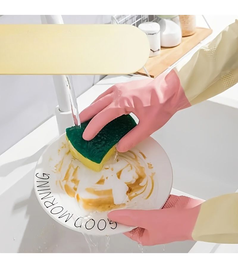 Colorful PVC Kitchen Gloves 2 Pairs Random Color L Size Non Slip Ergonomic Fit Durable For Dishwashing Stove Wipe Bathroom Cleaning Living Room Dusting Thanksgiving Christmas Gift - Image 4