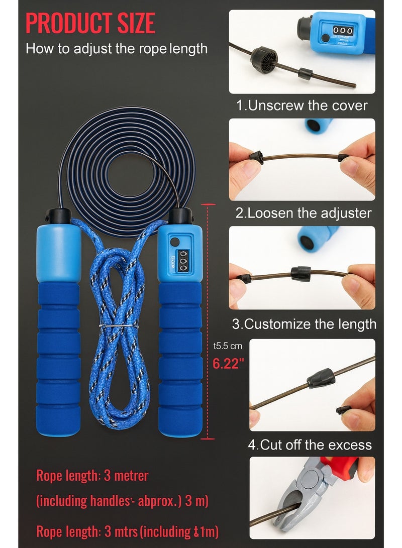 بريميم حبل قفز أزرق بعدّاد قفز – قابل للتعديل عالي الجودة لتمارين اللياقة في الهواء الطلق - Image 3