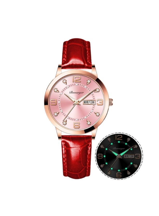 BONARGER Women's Premium Leather Waterproof Luminous Quartz Watch With A Luxurious Feel. - Image 1