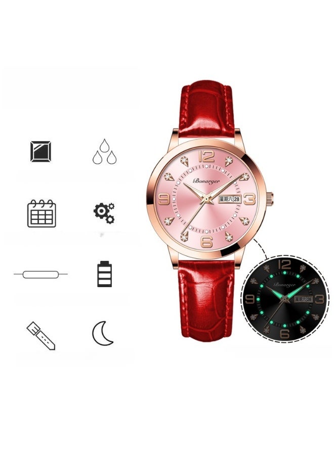 BONARGER Women's Premium Leather Waterproof Luminous Quartz Watch With A Luxurious Feel. - Image 2