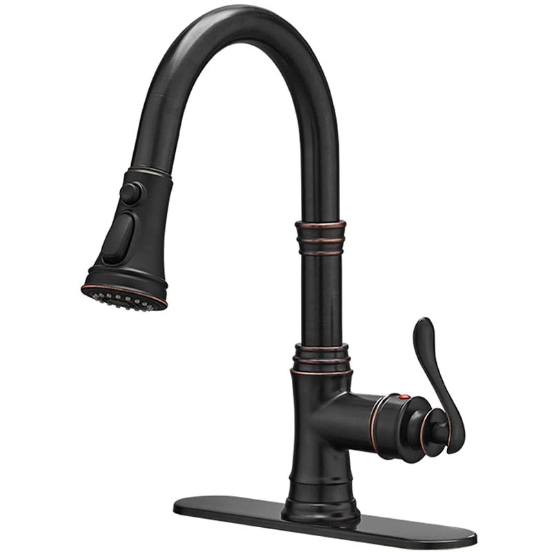 BATHFINESSE Kitchen Faucet, Oil Rubbed Bronze Finish, 360 Degree Swivel, 20-Inch Retractable Hose, Easy to Install, 3-Hole Mount - Image 1
