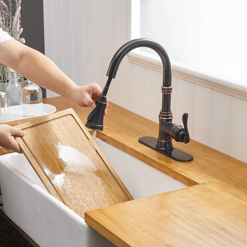 BATHFINESSE Kitchen Faucet, Oil Rubbed Bronze Finish, 360 Degree Swivel, 20-Inch Retractable Hose, Easy to Install, 3-Hole Mount - Image 5