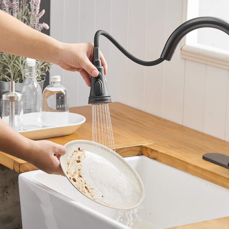 BATHFINESSE Kitchen Faucet, Oil Rubbed Bronze Finish, 360 Degree Swivel, 20-Inch Retractable Hose, Easy to Install, 3-Hole Mount - Image 4