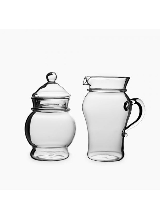 Zinnia Double Glass Milk & Sugar Pot Set, 600ml