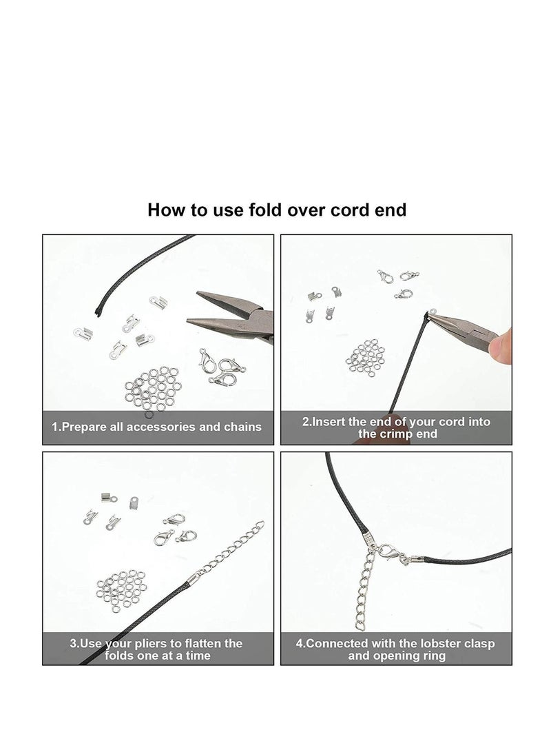 Y&D DIY Jewelry Leather Cord Clip Buckle Wire Tongue Bag Bracelet Material, Fold Over Ends Crimp End Tips Fold-Over Caps Ribbon Ending Clasp - Image 2