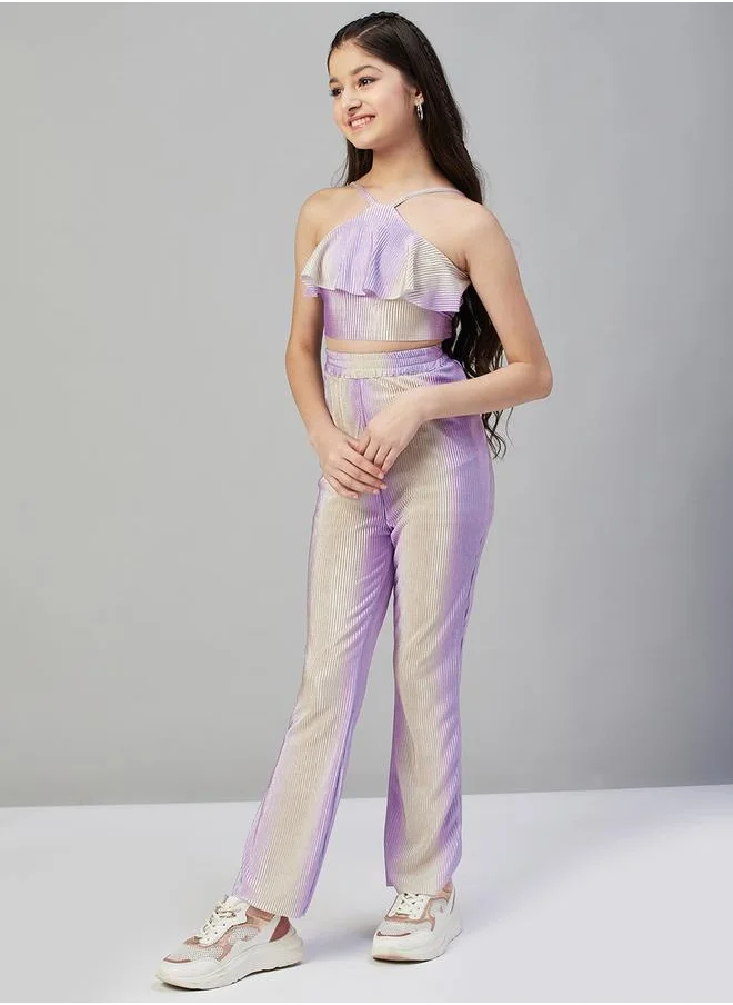ستايلو بج Plisse Halter Neck Crop Top and Pants Set by Styli