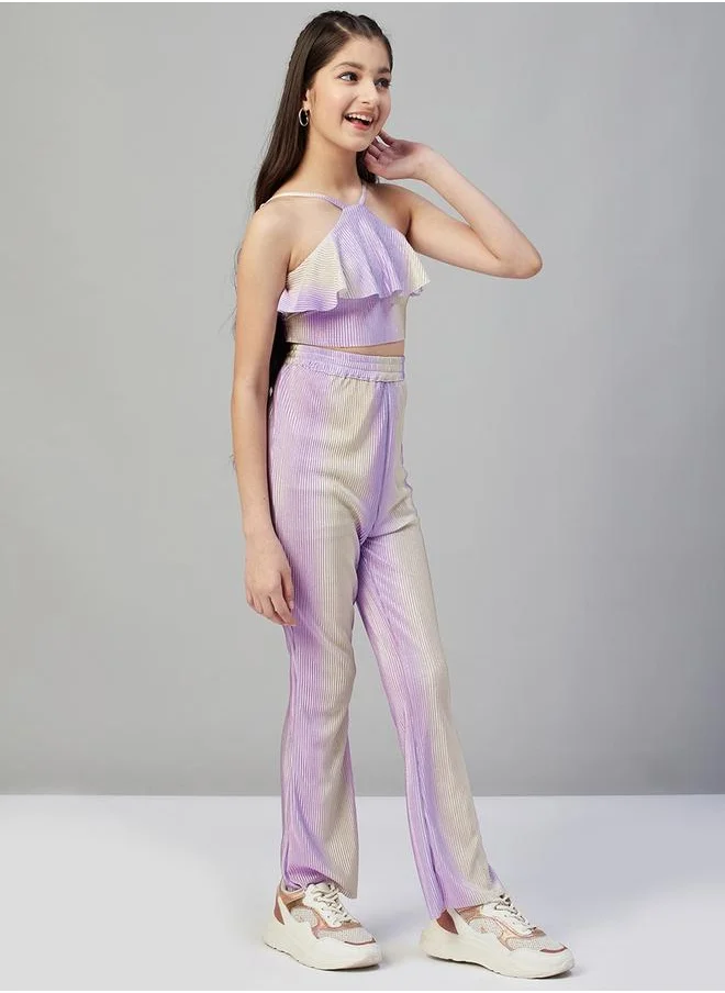 ستايلو بج Plisse Halter Neck Crop Top and Pants Set by Styli