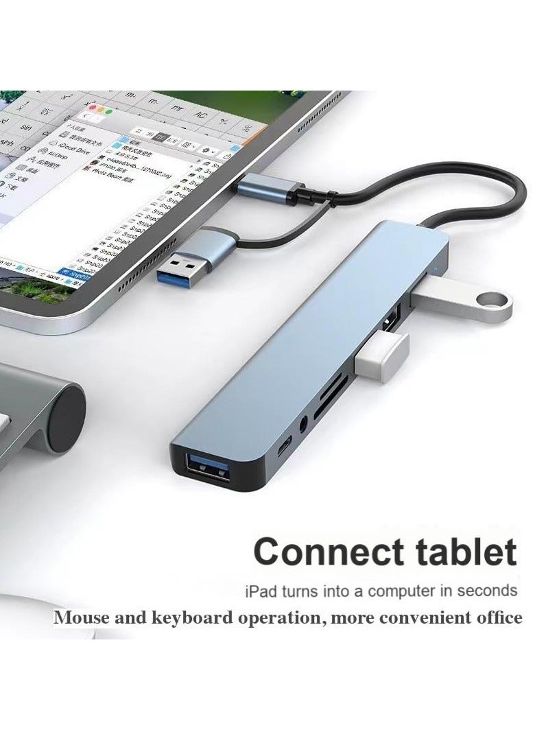 USB 3.0  Type-C to 8-Port Hub – USB 3.0 x1 + USB 2.0 x3 + TF/SD Card Reader + Type-C Data + 3.5mm Audio Port – Multiport Adapter for Laptop, Phone, Tablet – Aluminum Shell, 135mm Cable – Boxed - Image 5