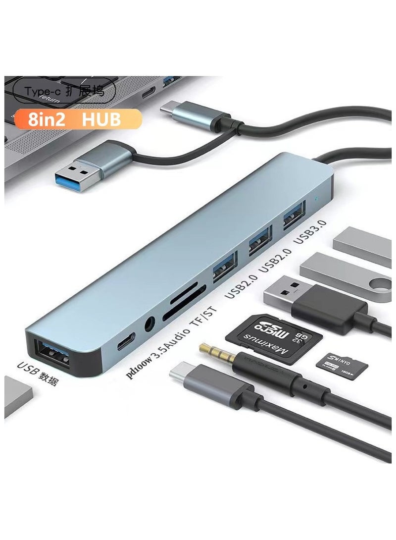 USB 3.0  Type-C to 8-Port Hub – USB 3.0 x1 + USB 2.0 x3 + TF/SD Card Reader + Type-C Data + 3.5mm Audio Port – Multiport Adapter for Laptop, Phone, Tablet – Aluminum Shell, 135mm Cable – Boxed - Image 4