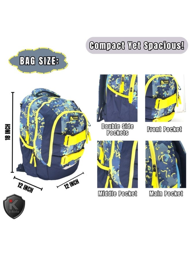 i-kola Green 18" School Bag | School Backpack For Teenagers | 3 Compartments | PVC Material | School Bags | Backpack For School | School Bag For Boys  | School Bag For Girls (I-70022 18BP) - Image 2