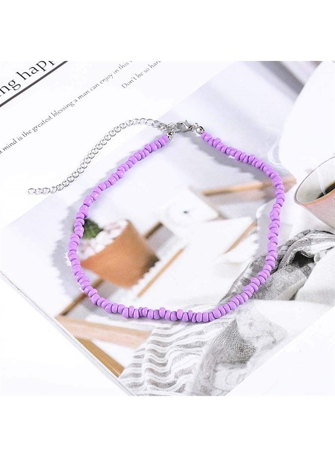 Chicque Boho Choker Necklace Bead Necklace Chain Beach Necklaces Jewelry for Women and Girls (Purple) - Image 1