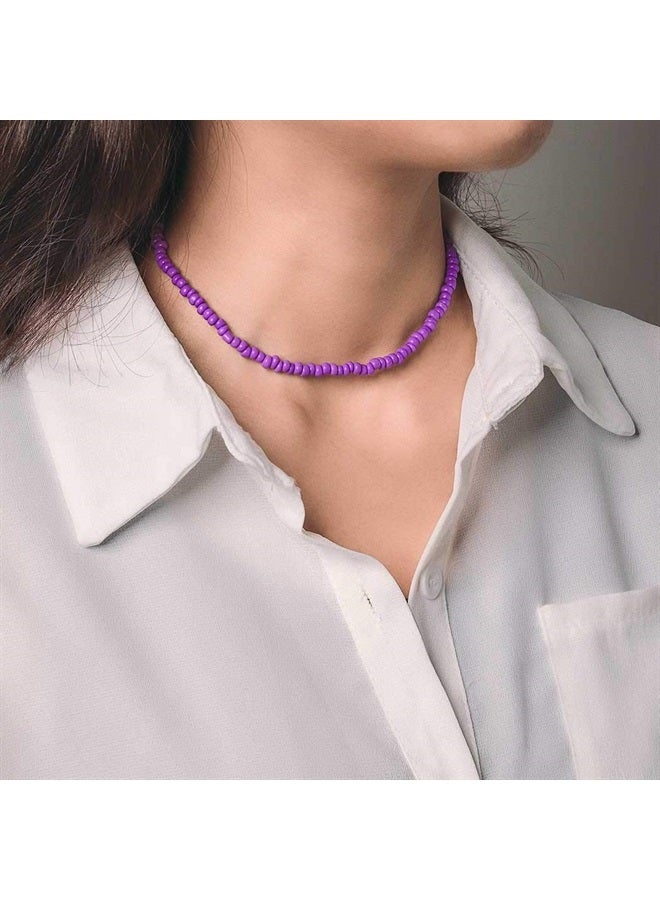 Chicque Boho Choker Necklace Bead Necklace Chain Beach Necklaces Jewelry for Women and Girls (Purple) - Image 3
