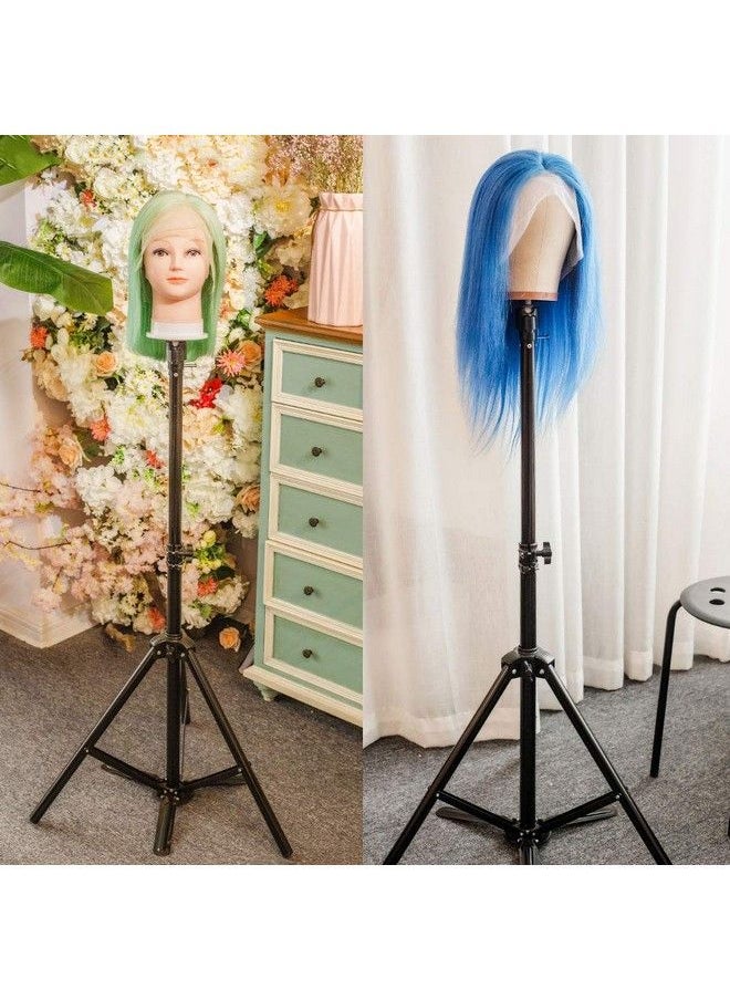 Foreign Holics - Wig Stand Tripod With Foot Pedal Adjustable Hair Mannequin Head Stand With Metal Fixing Base For Wig Making Hair Styling 1 Pcs - Image 1